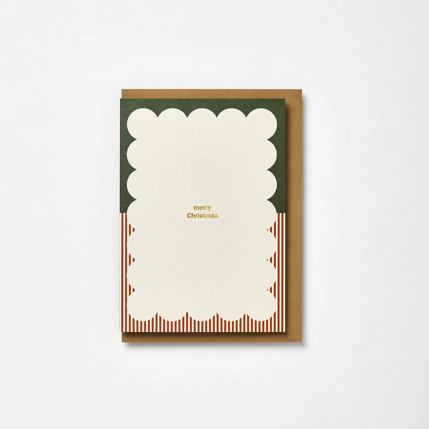 'Merry Christmas' Peppermint Stripe Scallop Card | Blank | by Kinshipped