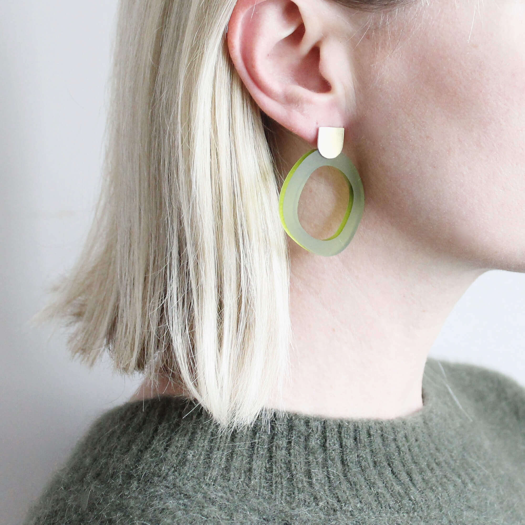 Pebble Stud Earrings | Olive | Perspex & Brass | by Jules & Clem - Lifestory