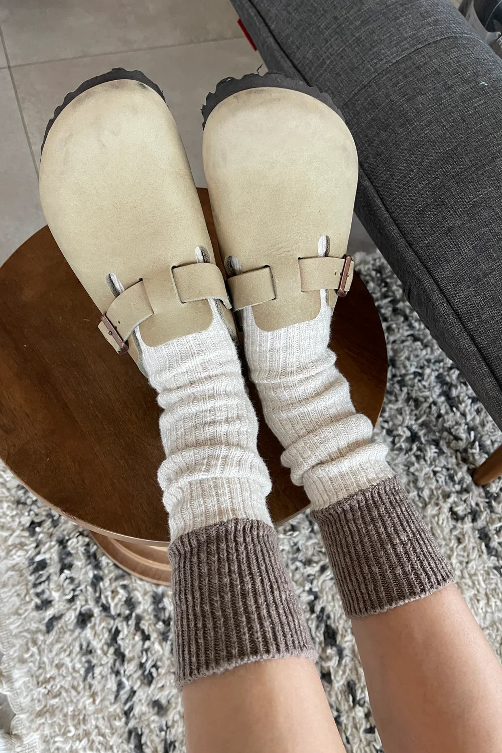 Colour Block Cottage Socks in Oatmeal and Flax by Le Bon Shoppe