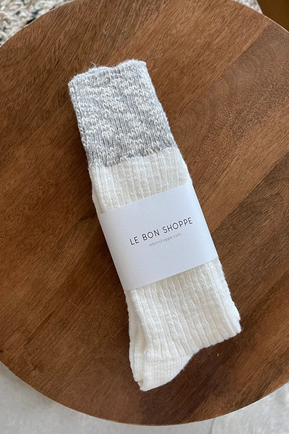 Colour Block Cottage Socks in White Linen and Heather Grey by Le Bon Shoppe