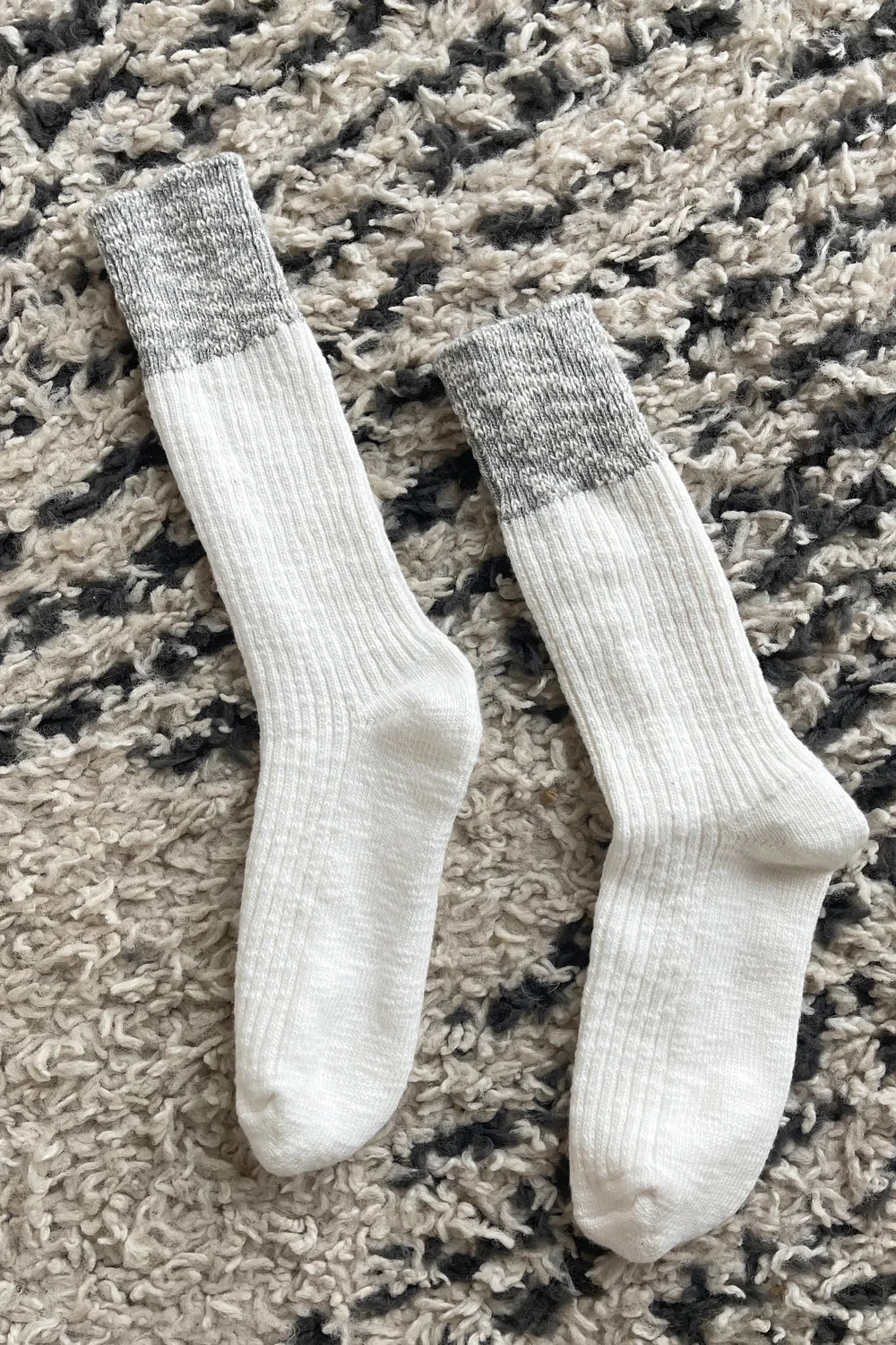 Colour Block Cottage Socks in White Linen and Heather Grey by Le Bon Shoppe