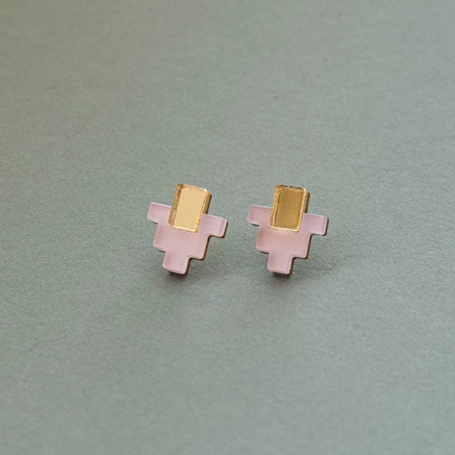 Life Stud Earrings in Acrylic, Brass & Wood by Pepper You