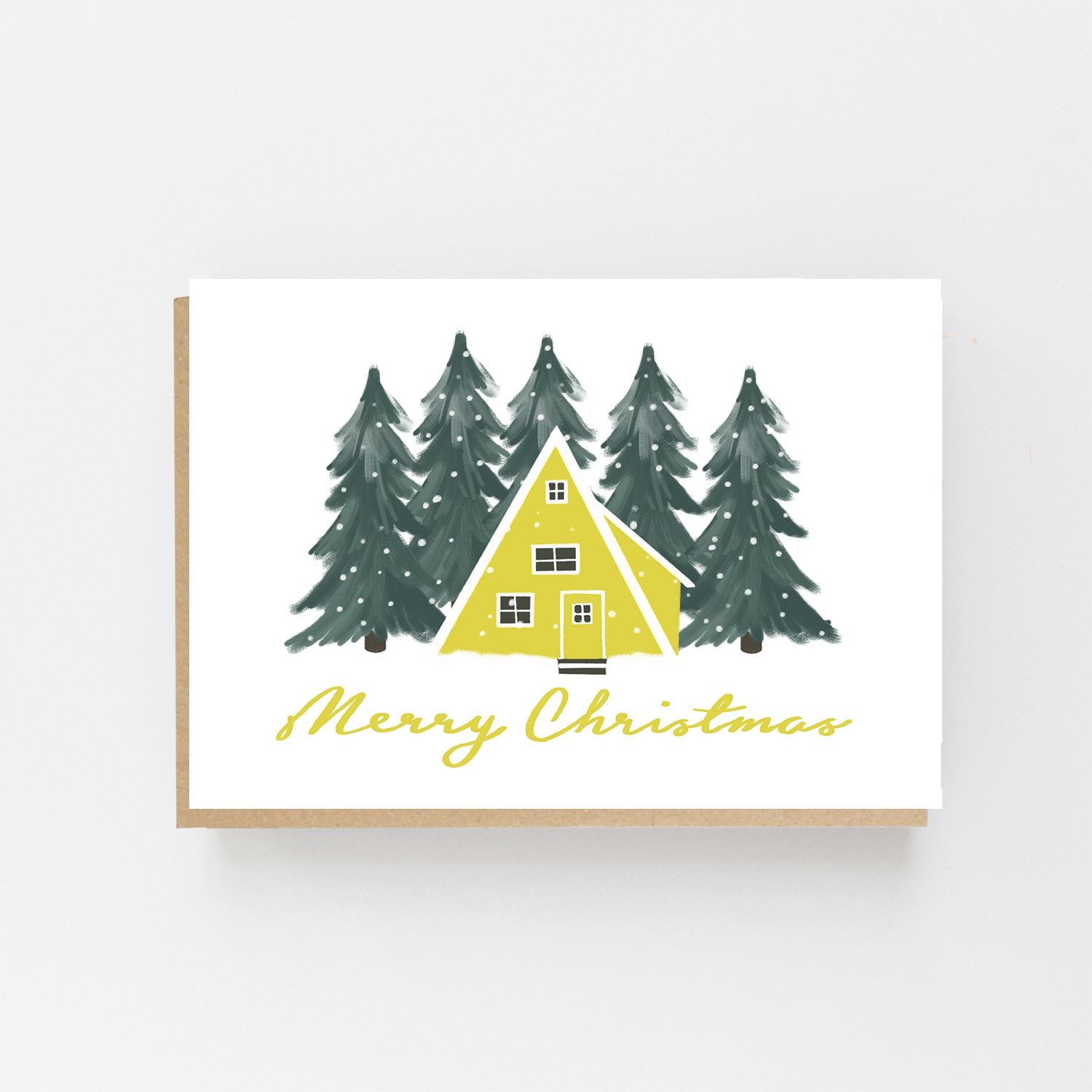 'Merry Christmas' Scandinavian Yellow House Card by Lomond Paper Co