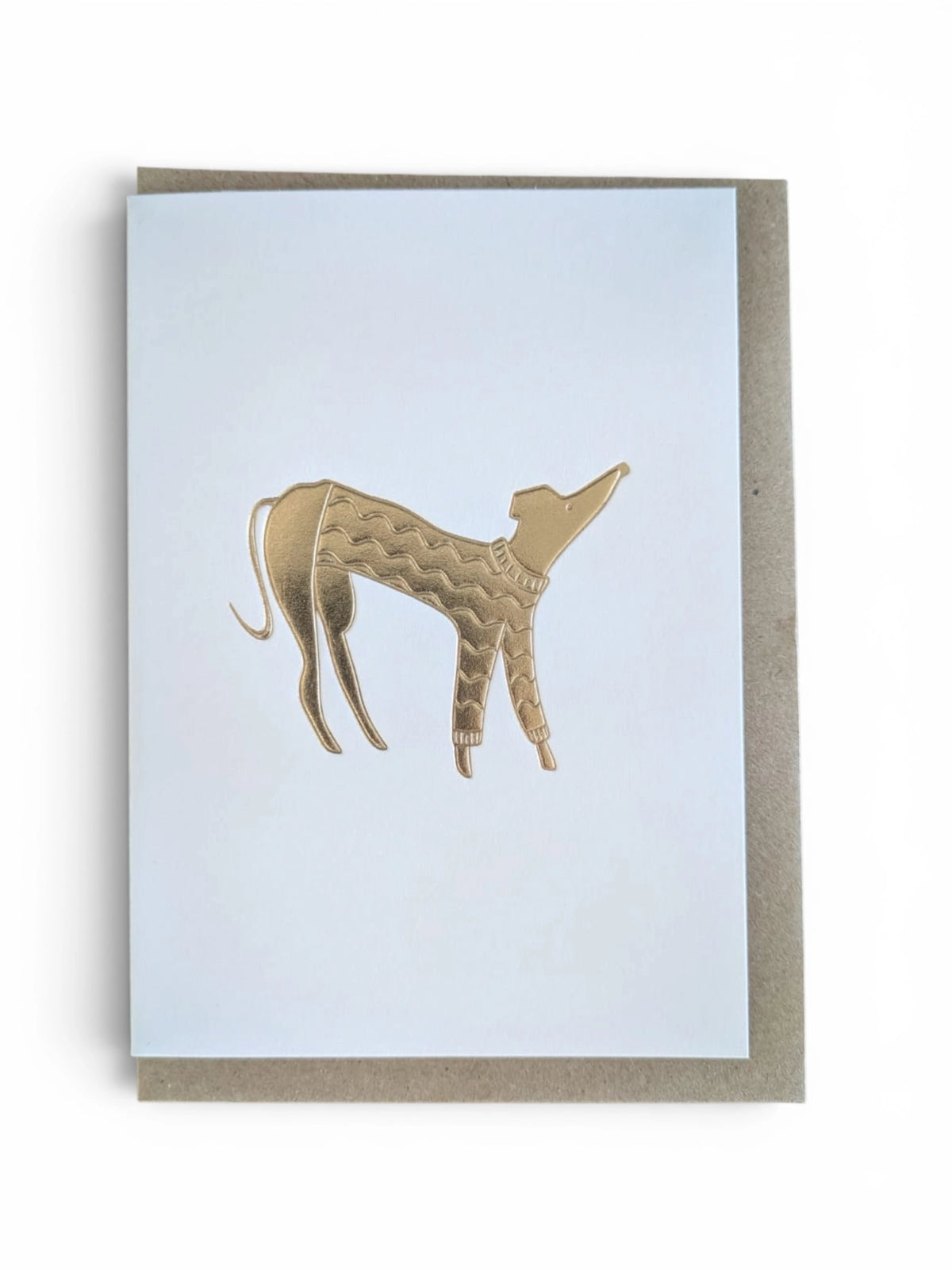 Meg Fatharly Dog In a Jumper Gold Embossed Keepsake Card