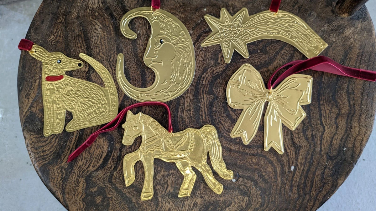 Meg Fatharly Tin Embossing Bow Ornament with Ribbon