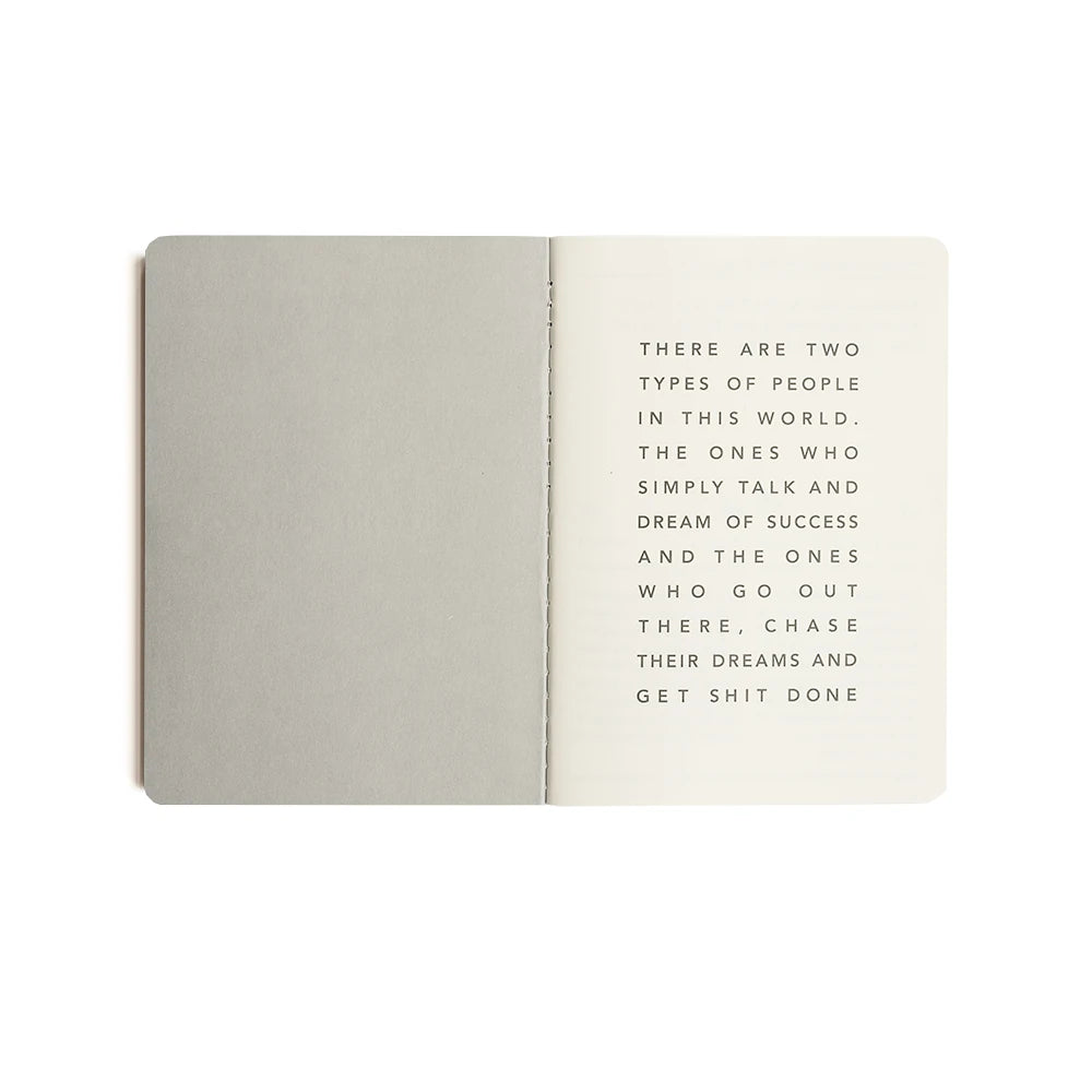 MiGoals A6 Get Shit Done Minimal To-Do-List Notebook in grey - inside front cover view