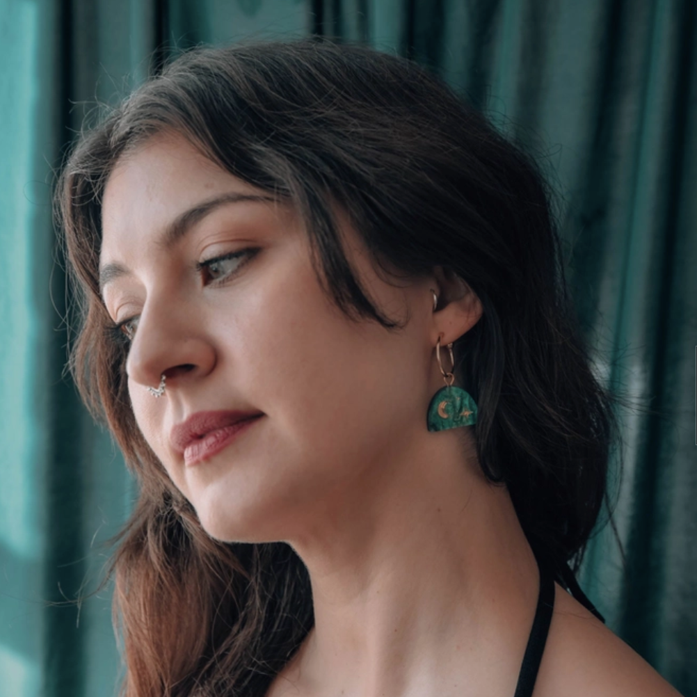 Moon Rising Arc Hoops Earrings | White Marble | Acrylic & Wood | by Pepper You - Lifestory