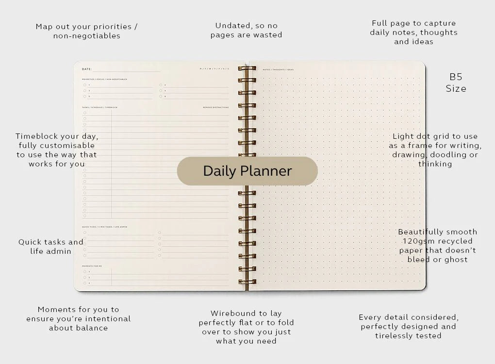Moxon B5 Form Lined Wire-Bound Daily Planner