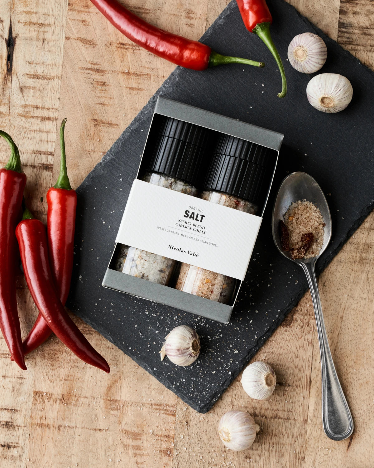 Nicolas Vahé Organic Gift Box Secret Blend Salt and Garlic & Red Chilli Salt