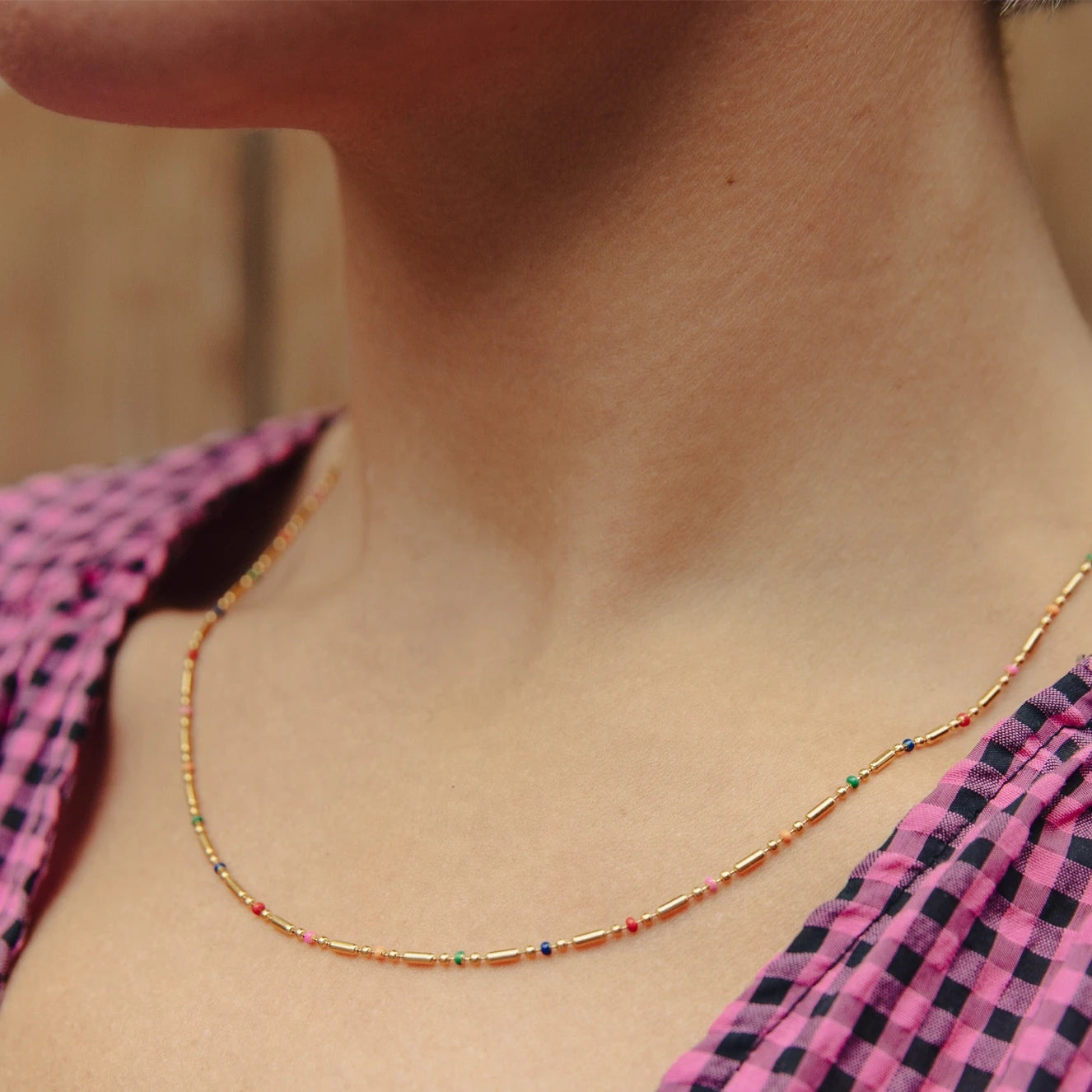 Enamel Bead Necklace - Water Resistant Gold Plating by Nordic Muse