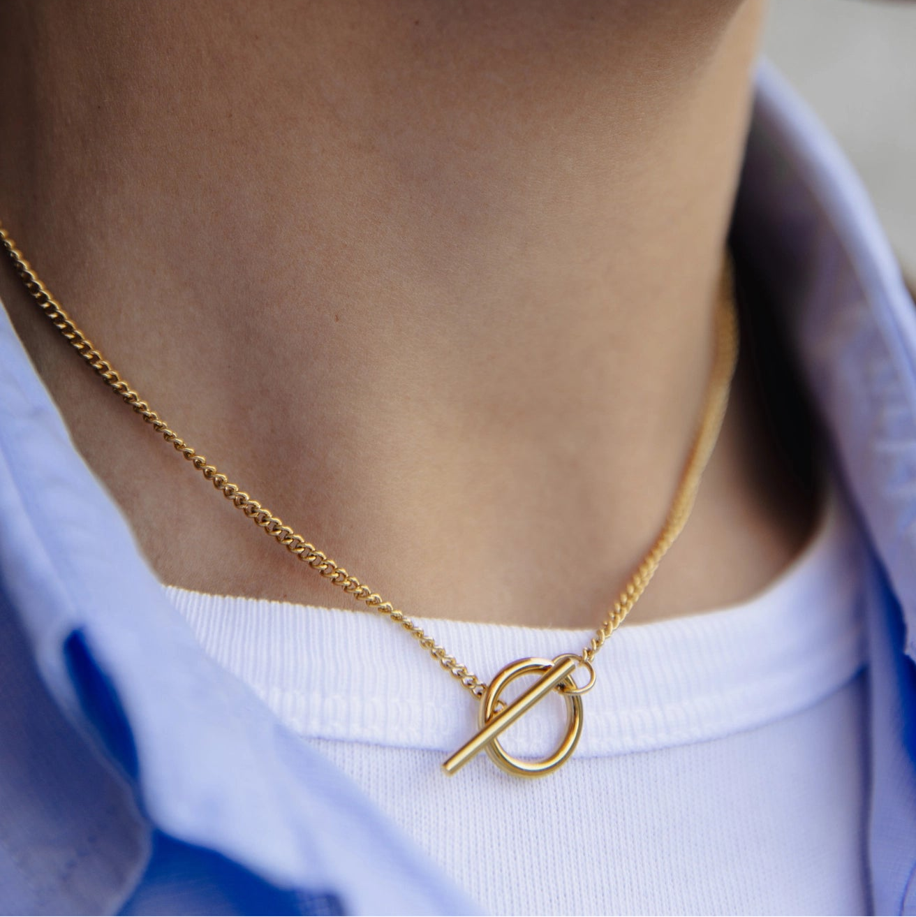 Herringbone Toggle Chain Necklace - Water Resistant Gold Plating by Nordic Muse - Lifestory