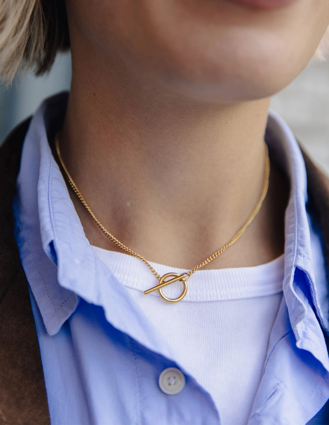 Herringbone Toggle Chain Necklace - Water Resistant Gold Plating by Nordic Muse - Lifestory