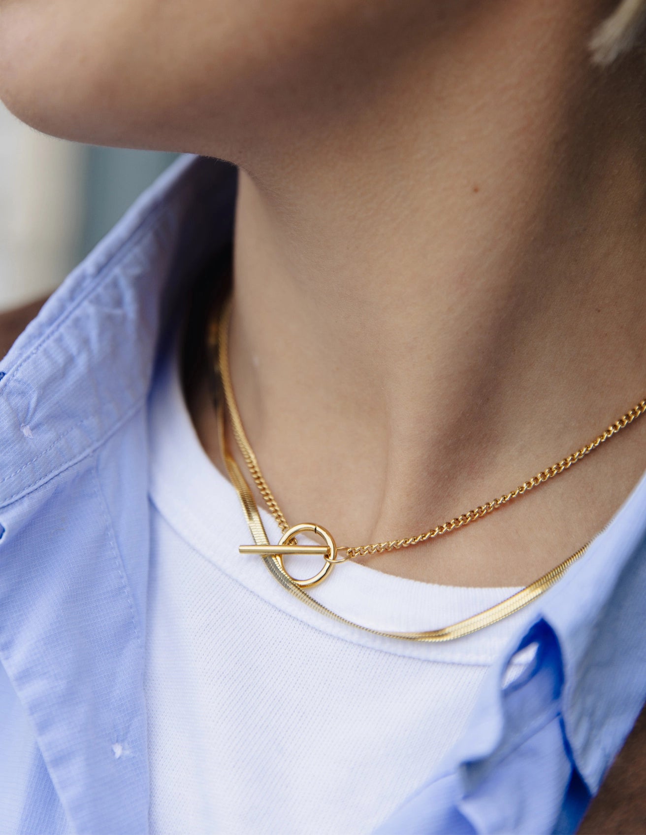 Herringbone Toggle Chain Necklace - Water Resistant Gold Plating by Nordic Muse - Lifestory
