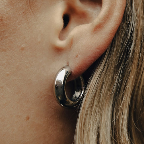 Medium Leverback Bold Hoop Earrings - Water Resistant Silver Plating by Nordic Muse - Lifestory