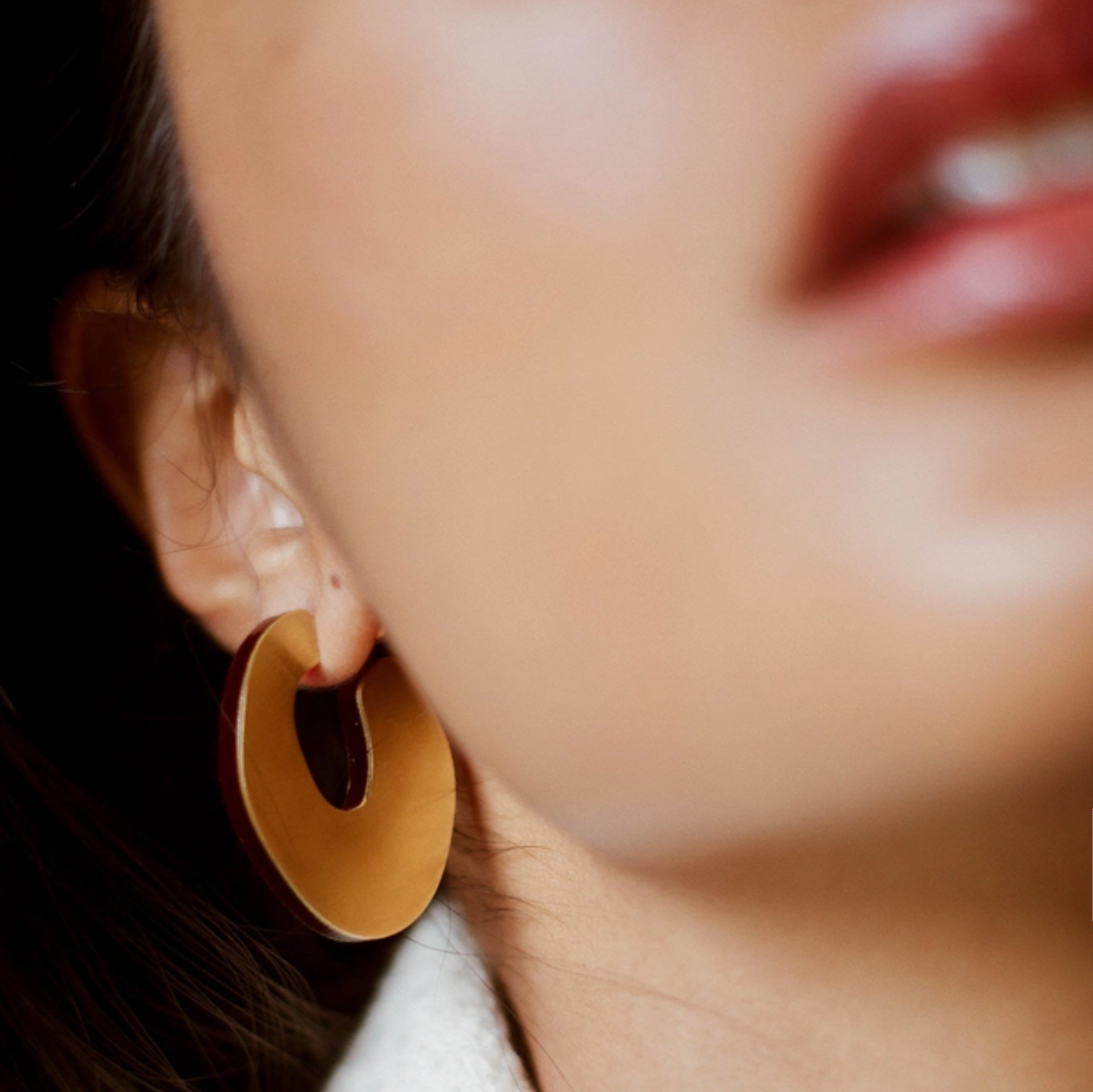 Organic Structure Hoop Earrings | Marbled Teal | Acrylic & Brass | by Pepper You - Lifestory
