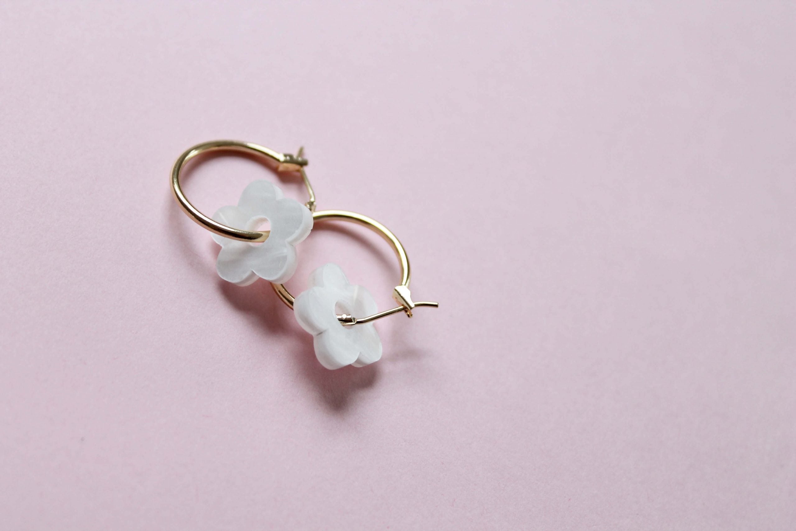 Flower Hoop Earrings | Pearl | Perspex & Gold Plate | by Jules & Clem - Lifestory