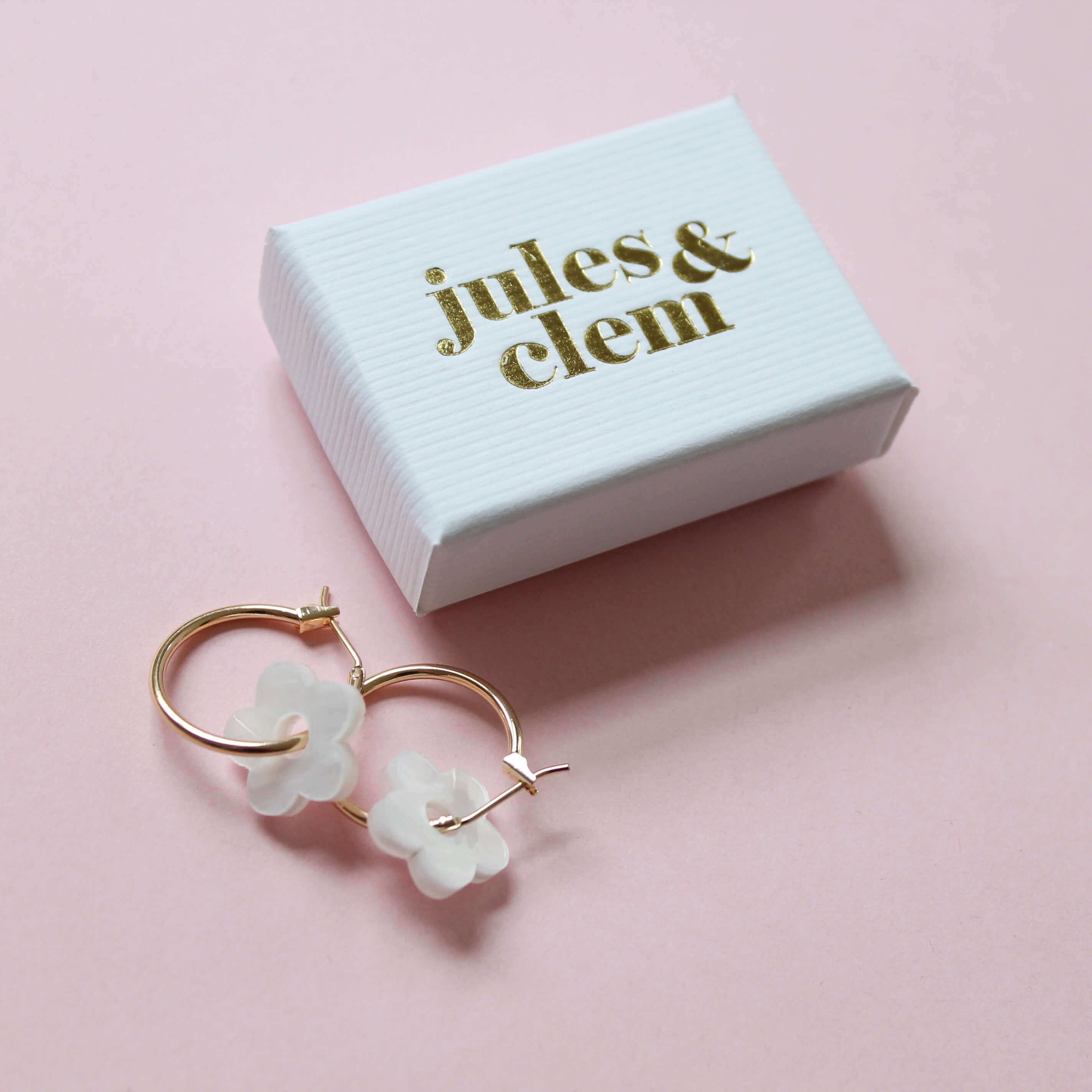Flower Hoop Earrings | Pearl | Perspex & Gold Plate | by Jules & Clem - Lifestory