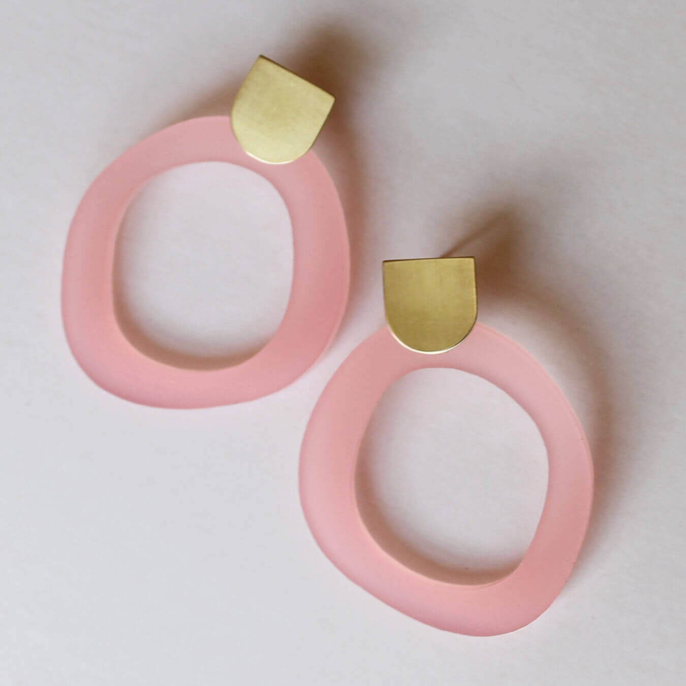 Pebble Stud Earrings | Pink  | Perspex & Brass | by Jules & Clem - Lifestory