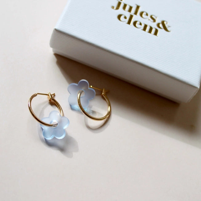 Jules & Clem Colourful Flower Hoop Earrings in Perspex & Gold Plate - Lifestory