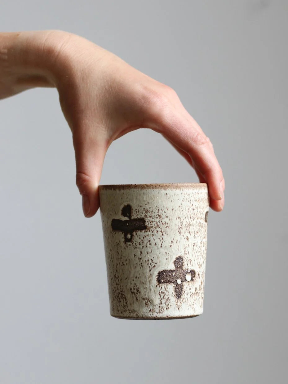 Patterned Beaker Mug in Crosses | Hand Thrown | by Aku Ceramics - Lifestory