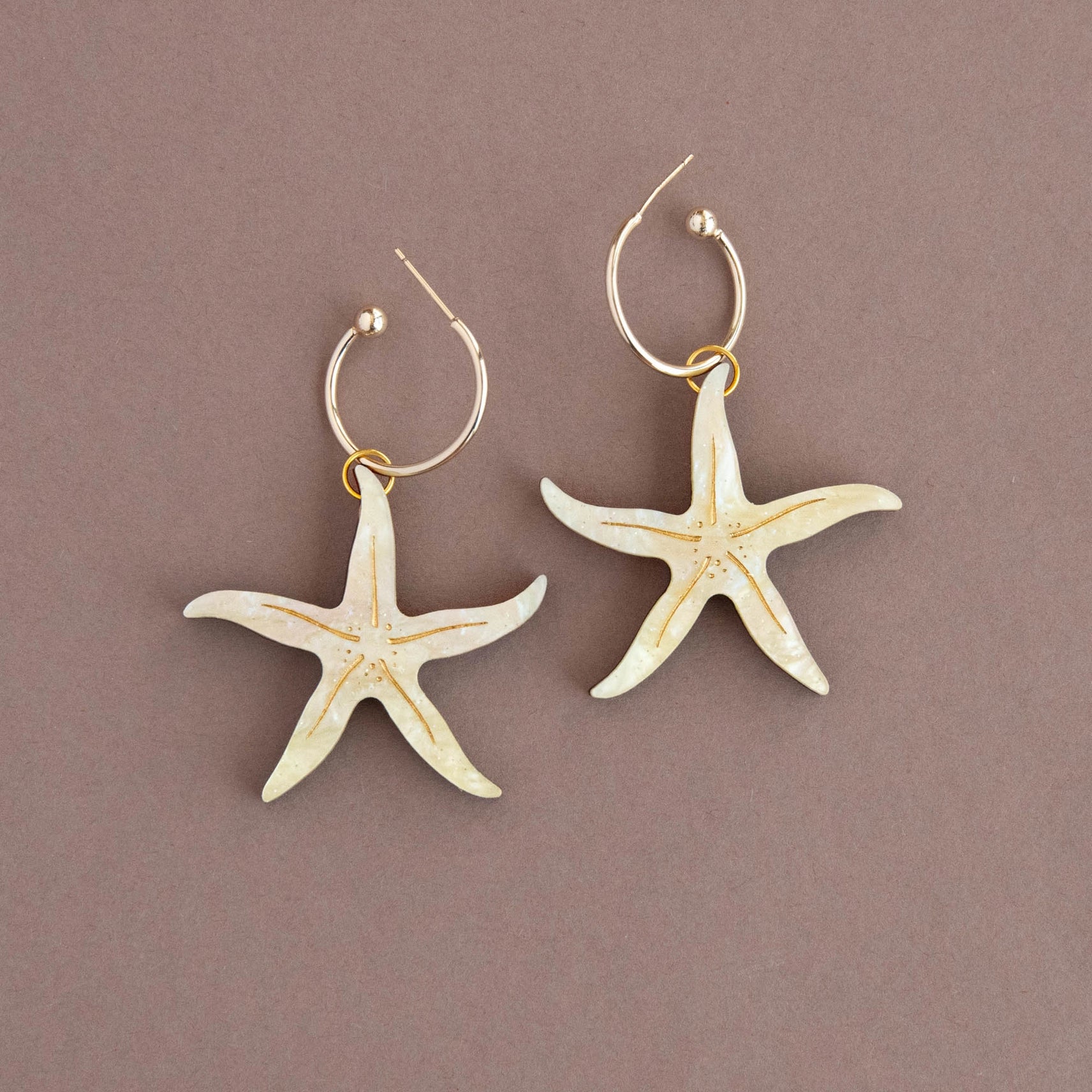Pepper You Acrylic & Wood Pearly Statement Starfish Hoop Earrings in Lemon Yellow