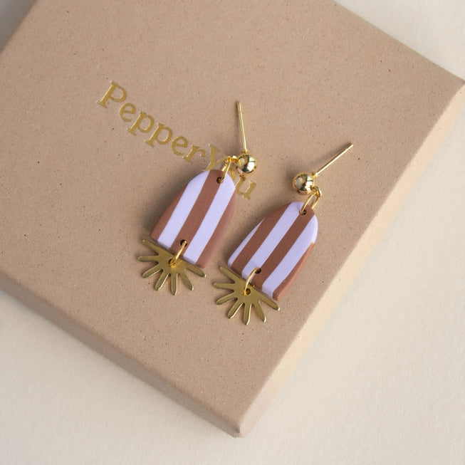 Pepper You Brass & Clay Sunny Stripe Drop Earrings - Lifestory