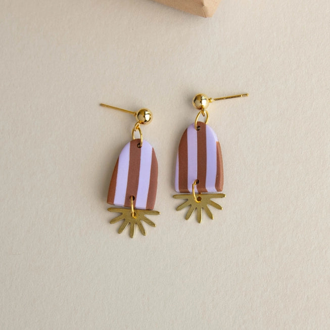 Pepper You Brass & Clay Sunny Stripe Drop Earrings - Lifestory
