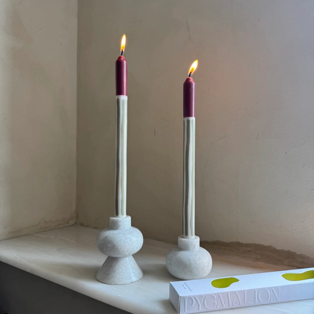 Pygmalion London Set of 2 Patterned Dinner Candles in Various Colours