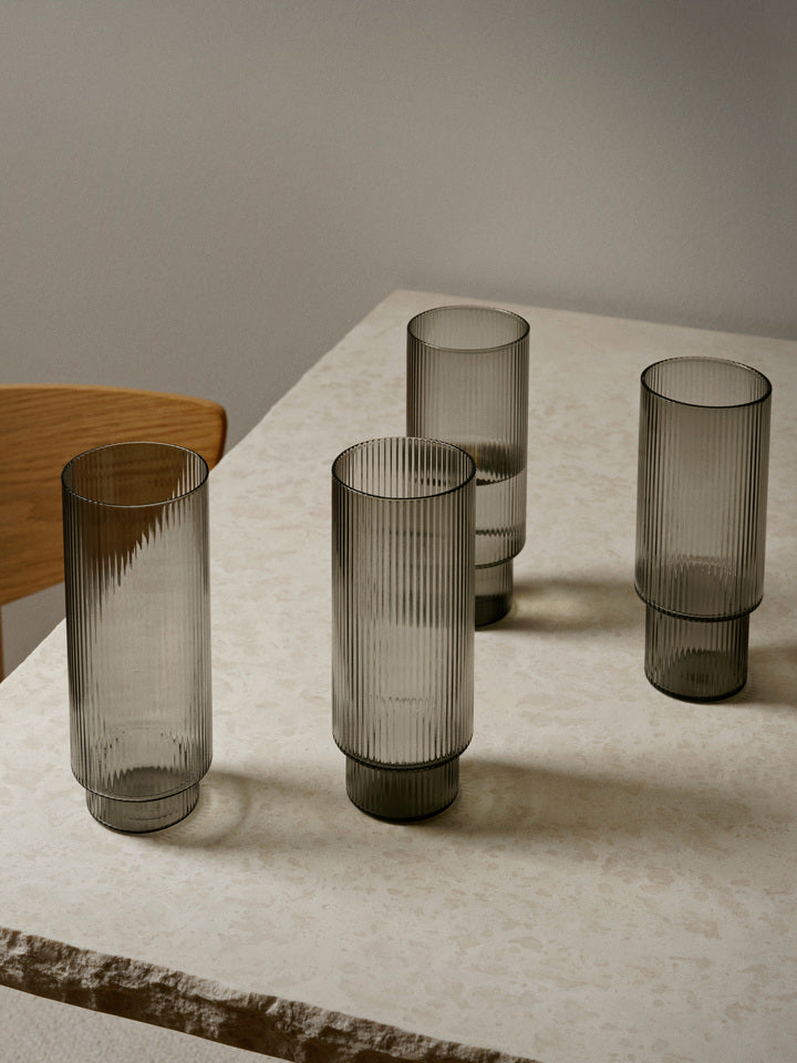 Ripple Glass Long | Set of 4 | Smoked Grey | by ferm Living - Lifestory - ferm LIVING