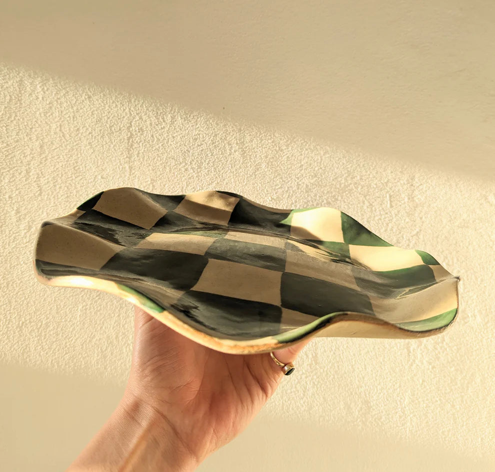 Rosie Gore Wavy Check Round Platter in Various Colours