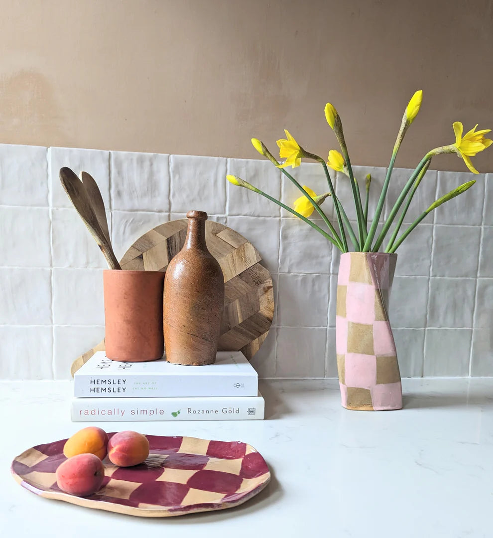 Rosie Gore Check Twist Vase in Various Colours - Lifestory