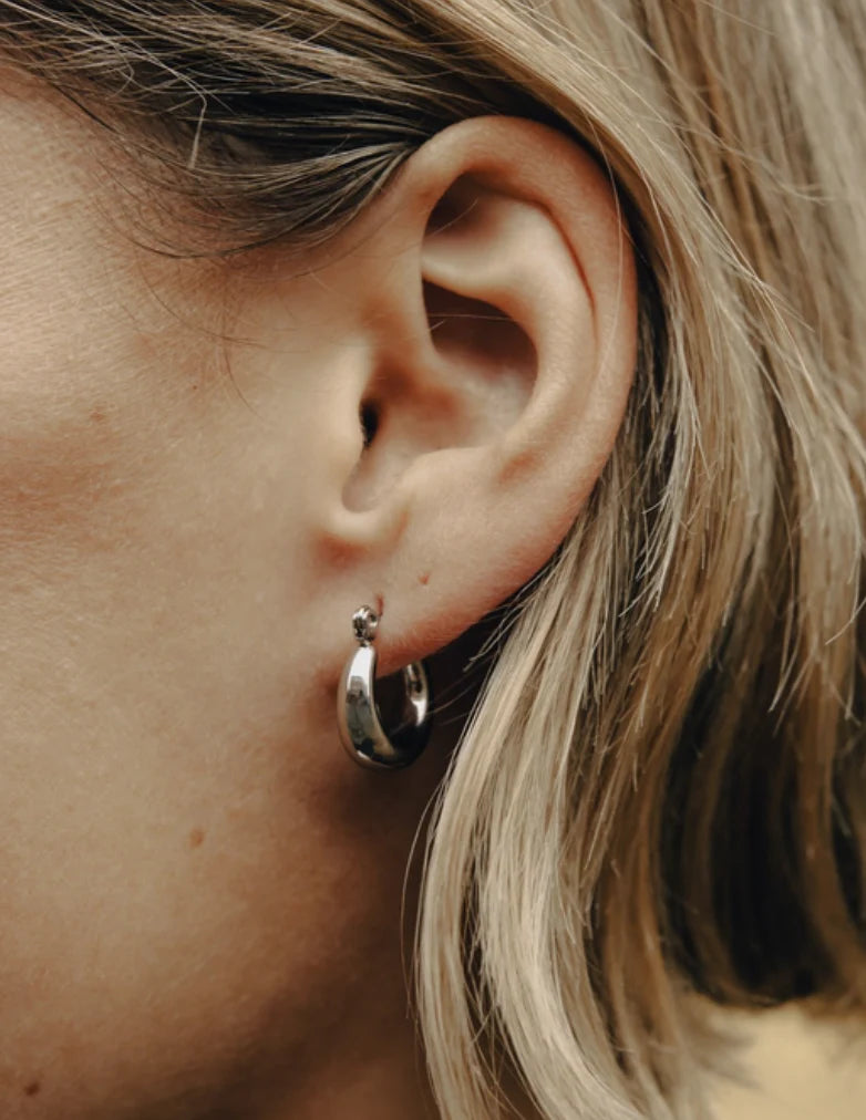Silver Mini Crescent Hoop Earrings | Waterproof | Gift Boxed | by Nordic Muse - Lifestory