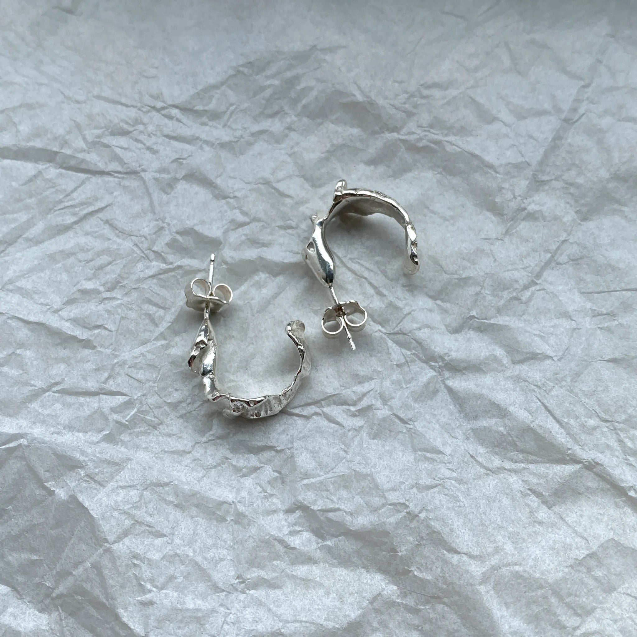 Small Fragmented Shell Hoops in Silver or Gold by Hannah Bourn - Lifestory