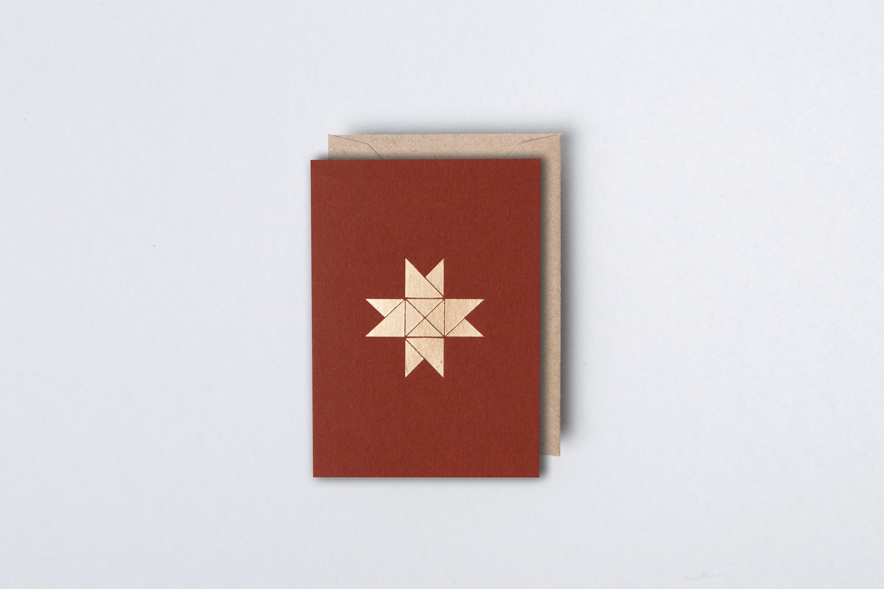 Small Froebel Star Card | Brass on Berry Red | Foil Blocked | by Ola - Lifestory