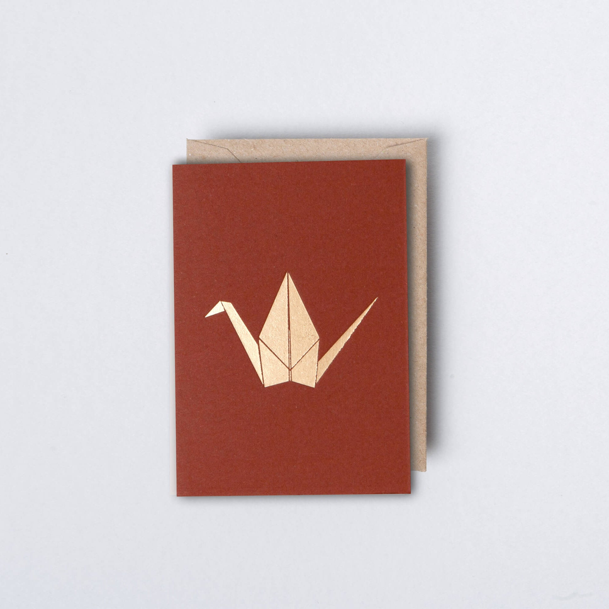 Small Paper Crane Card | Brass on Berry Red | Foil Blocked | by Ola - Lifestory