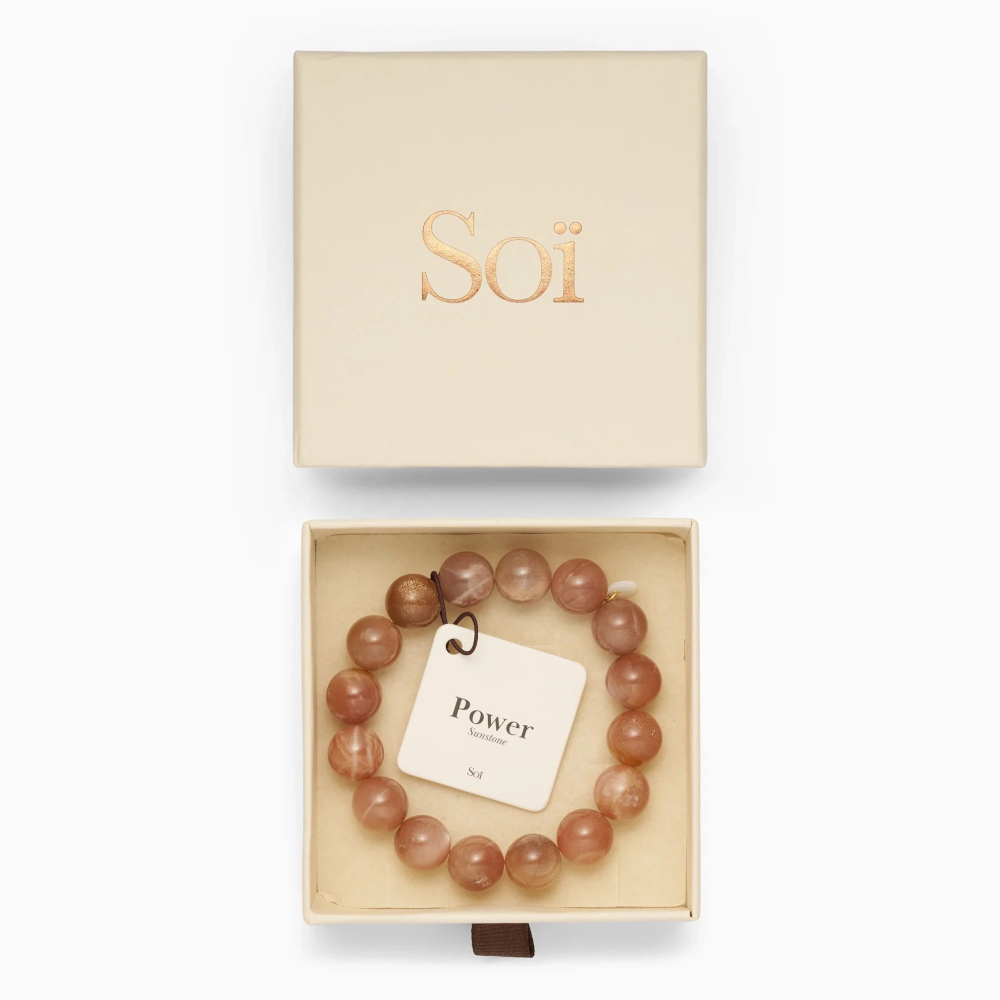 Soï Copenhagen chunky Sunstone crystal stretch bracelet in jewellery box