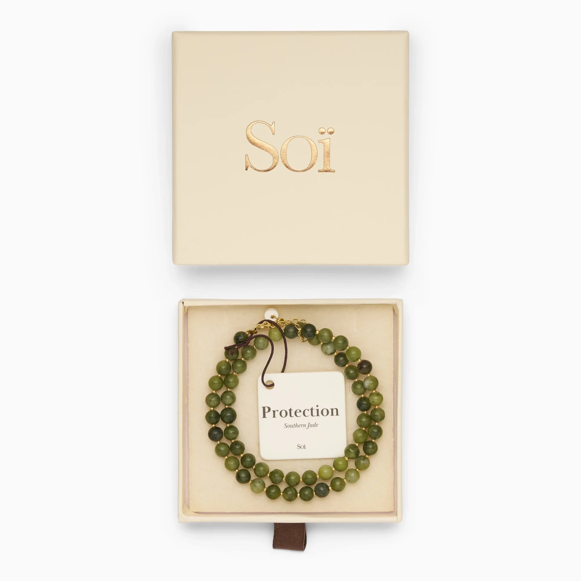Soï Copenhagen Hailey necklace with Southern Jade crystal beads in 18k gold in jewellery box