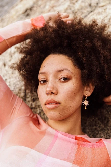 Sol Hoop Earrings in Acrylic, Brass & Wood by Pepper You - Lifestory