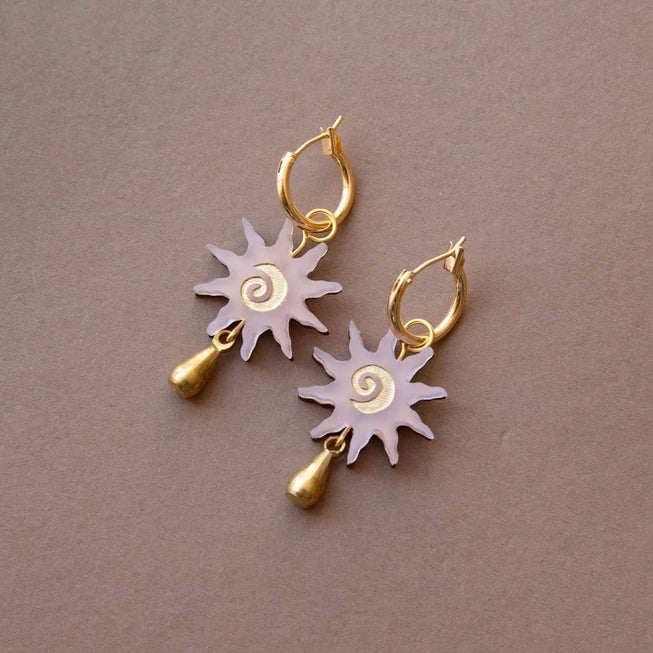 Sol Hoop Earrings in Acrylic, Brass & Wood by Pepper You - Lifestory