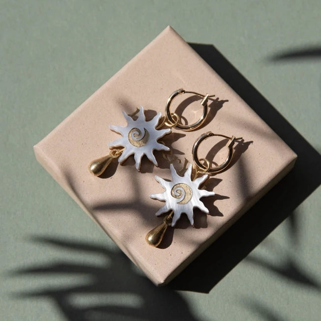 Sol Hoop Earrings in Acrylic, Brass & Wood by Pepper You - Lifestory