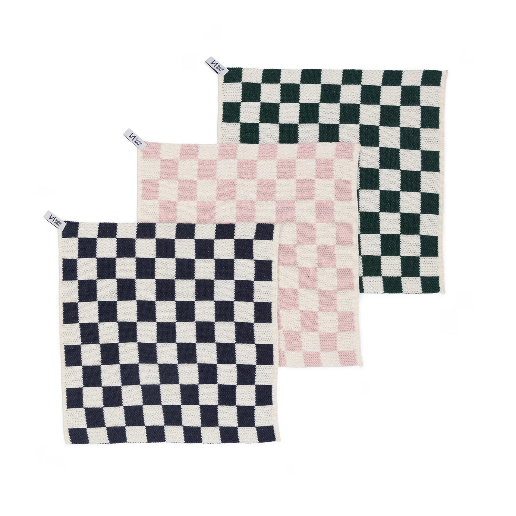 Sophie Home Reusable Cotton Checked Dish Cloths - Set of 3