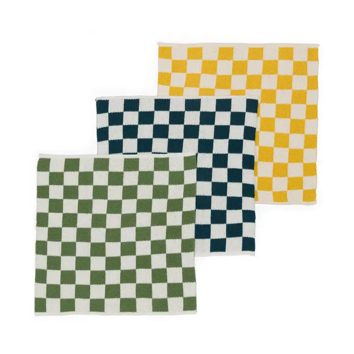 Sophie Home Reusable Cotton Checked Dish Cloths - Set of 3