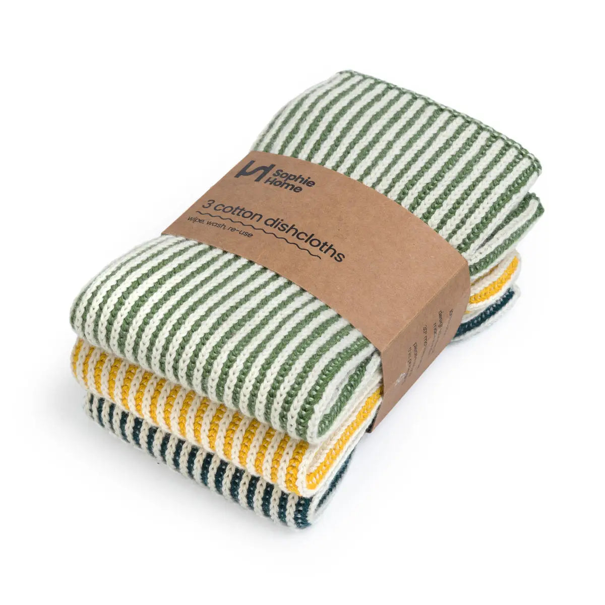 Sophie Home Reusable Cotton Ribbed Dish Cloths - Set of 3 - Lifestory