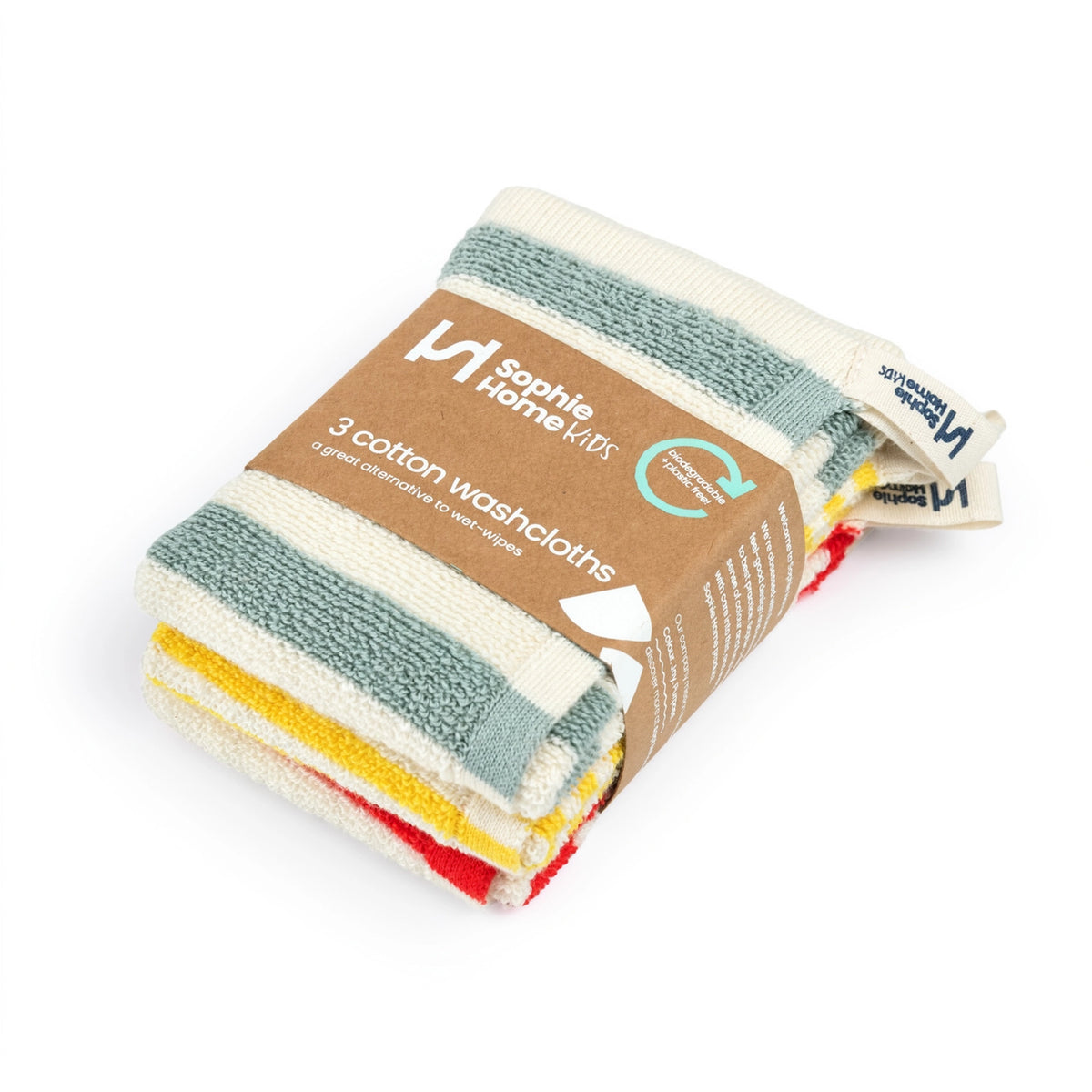 Sophie Home Kids Reusable Striped Terry Washcloths - Set of 3