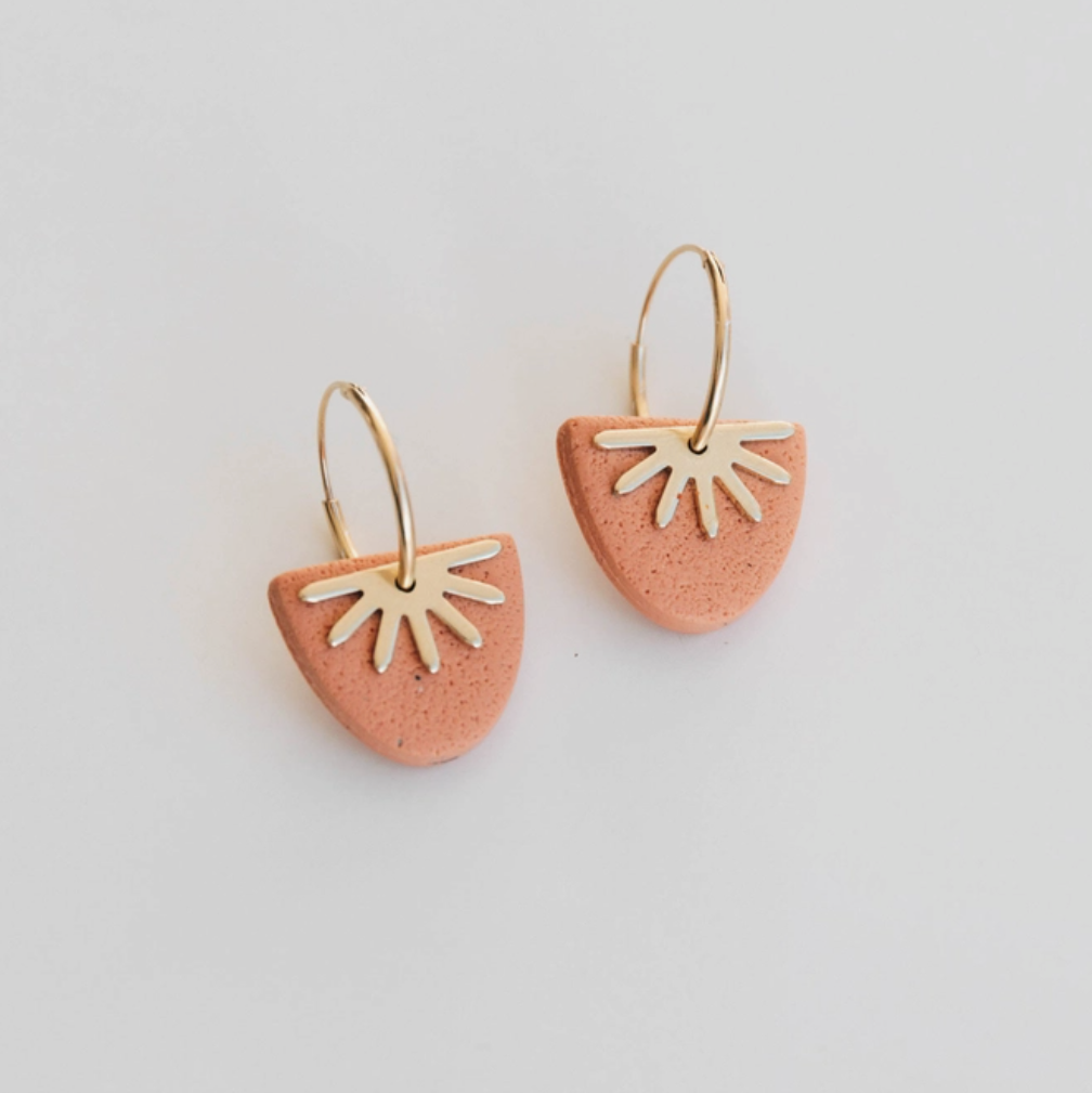 Sun Ray Hoop Earrings | Peach | Polymer & Brass | by Pepper You - Lifestory