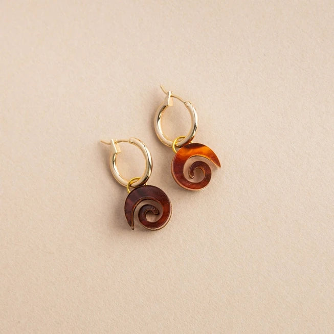Swirl Gold Hoop Earrings in Acrylic & Wood by Pepper You