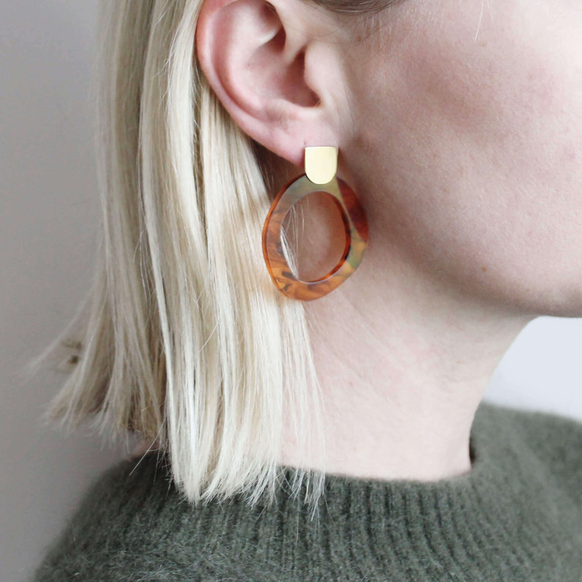 Pebble Stud Earrings | Tortoiseshell | Perspex & Brass | by Jules & Clem - Lifestory