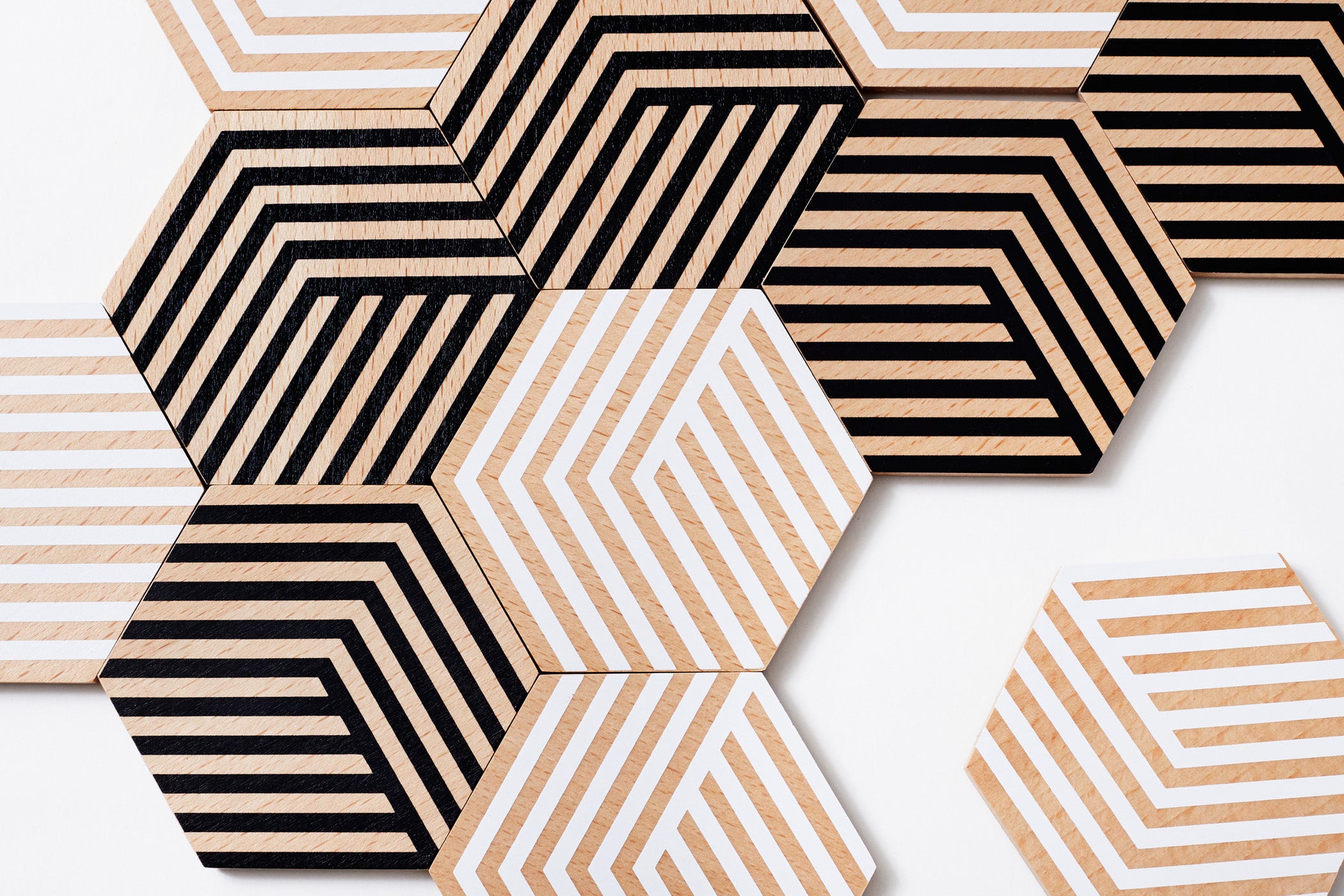 Coaster Set | Table Tiles | Black & Beech OR White & Beech | by Areaware - Lifestory