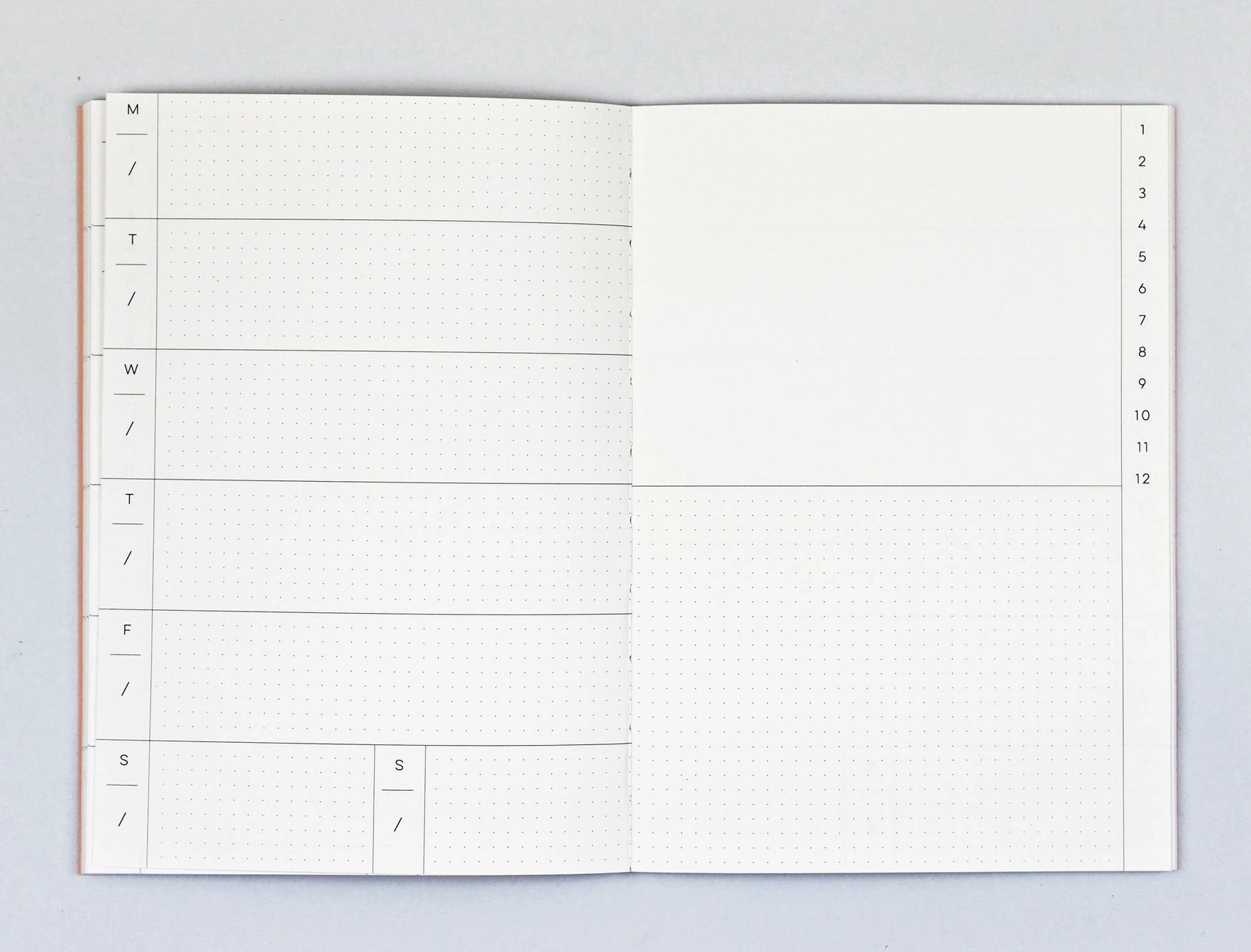 The Completist Miami No.1 Weekly Lay Flat Undated Planner A5 inside view of a weekly spread