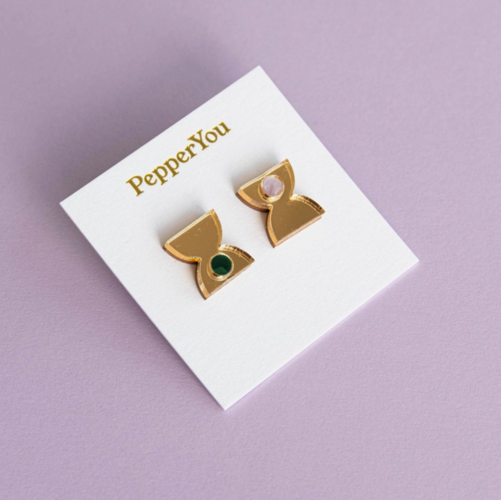 Time Stud Earrings | Gold | Acrylic & Brass | by Pepper You - Lifestory